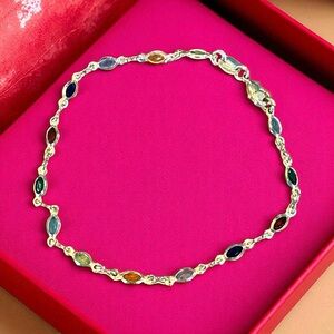 Signed GHR Bezel Set Multicolor Marquis Stone 8” Bracelet Gold Plated